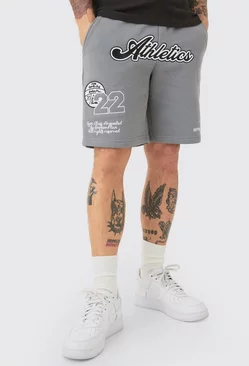 Charcoal Grey Regular Varsity Applique Shorts