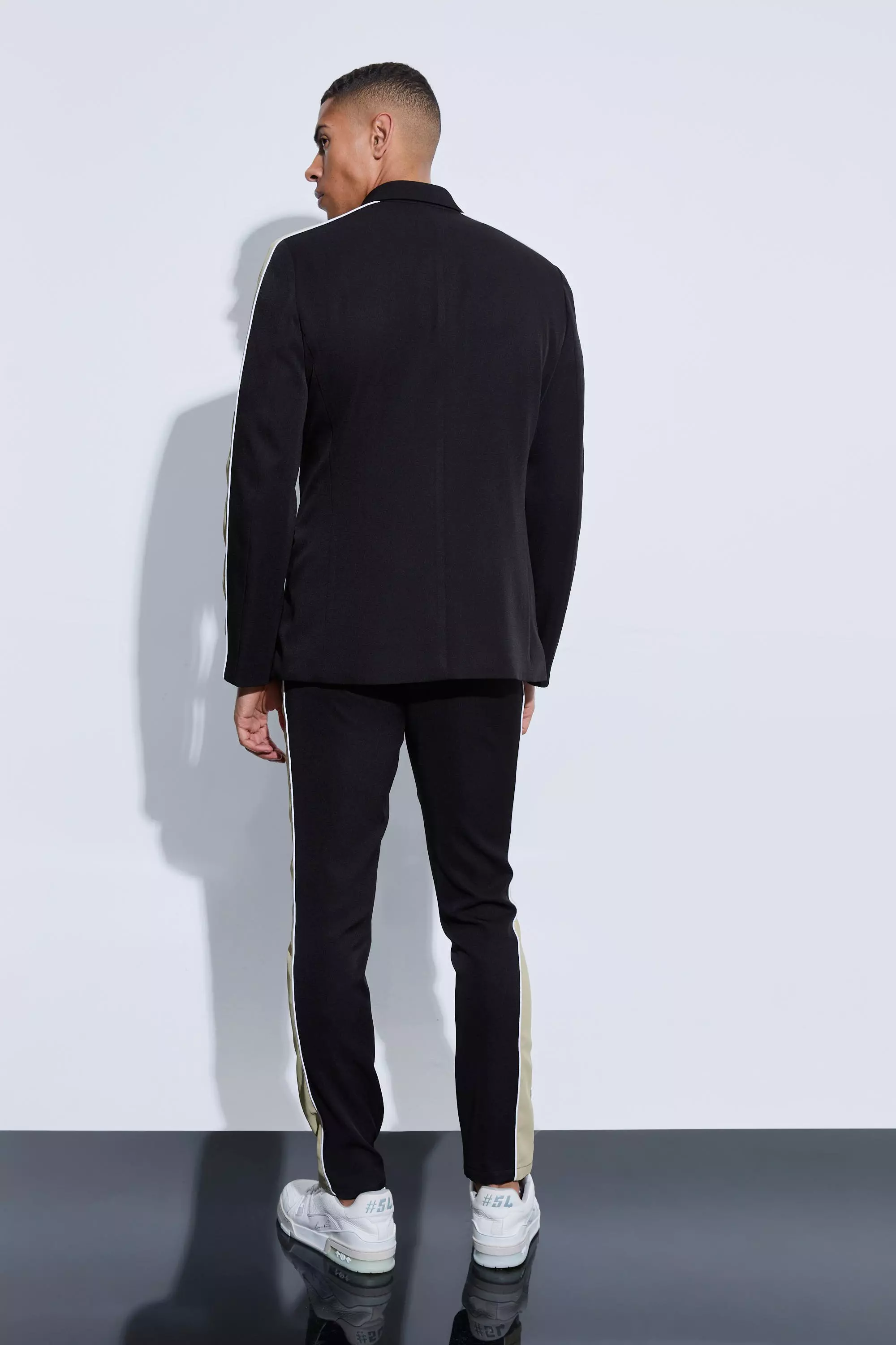 Black Contrast Panel Double Breasted Relaxed Fit Blazer alternative image