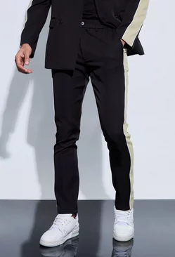 Black Comfort Waist Sports Stripe Straight Fit Trousers