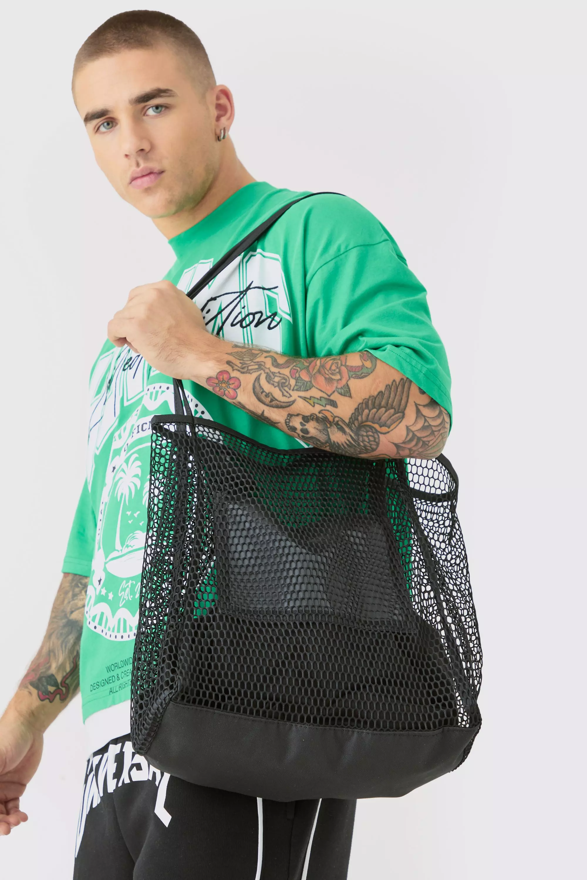 Black Mesh Shopper Tote