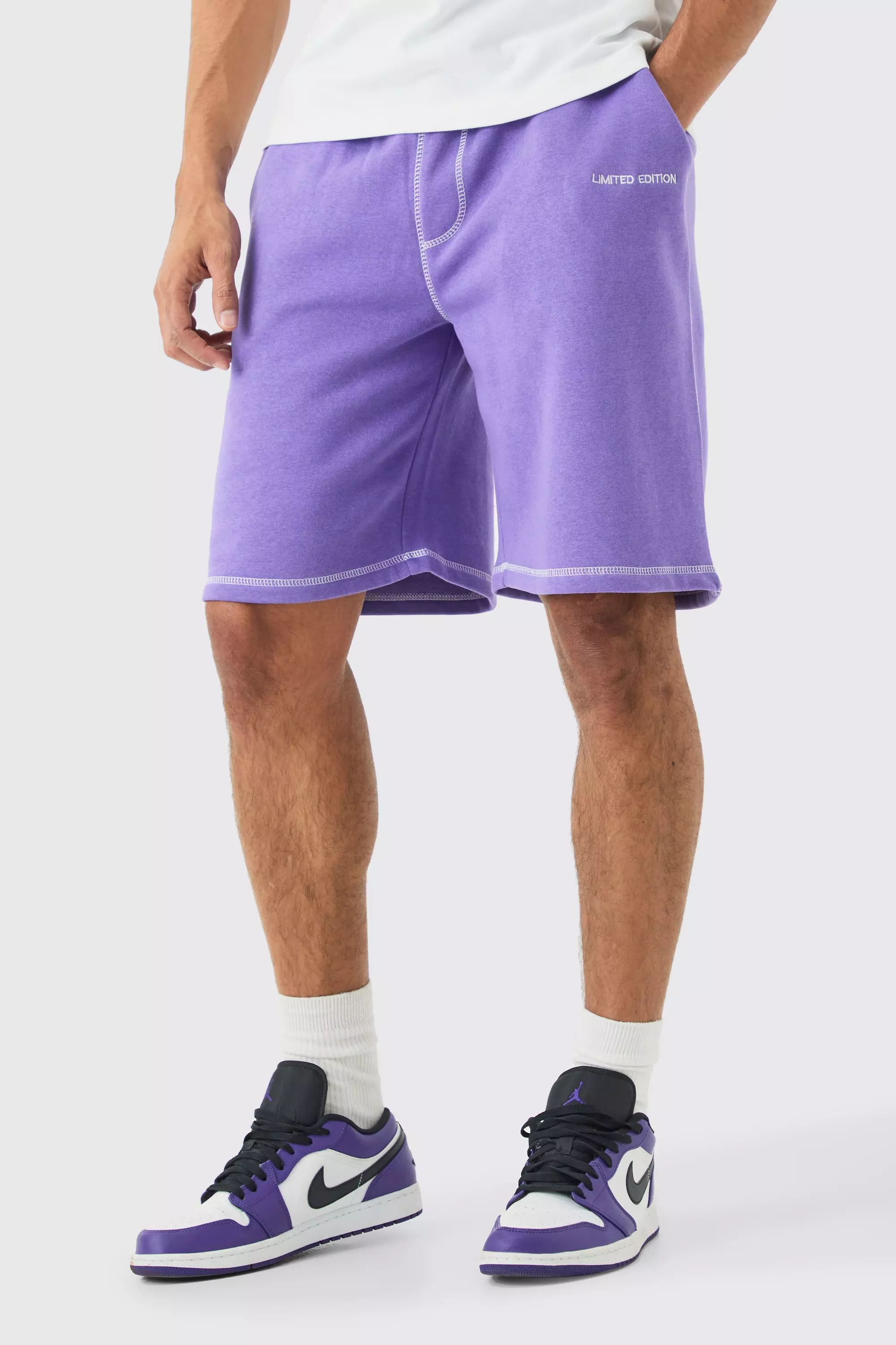 Purple Relaxed Limited Edition Contrast Stitch Shorts