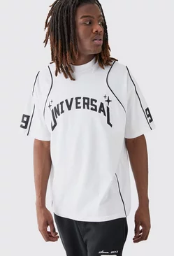 White Oversized Extended Neck Universal Graphic T-shirt