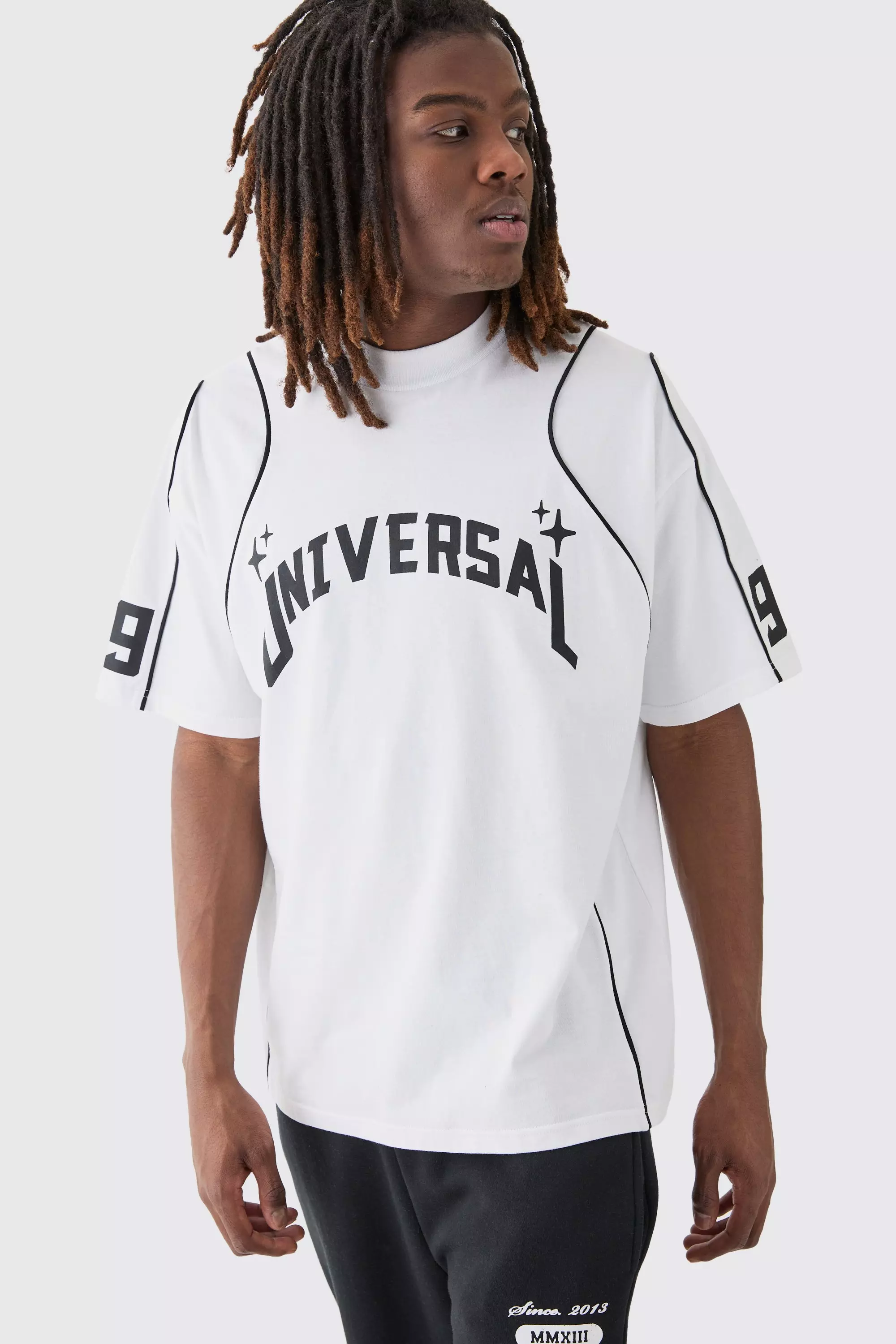 Oversized Extended Neck Universal Graphic T-shirt White