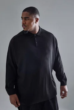 Black Plus Oversized Knitted Polo In Black