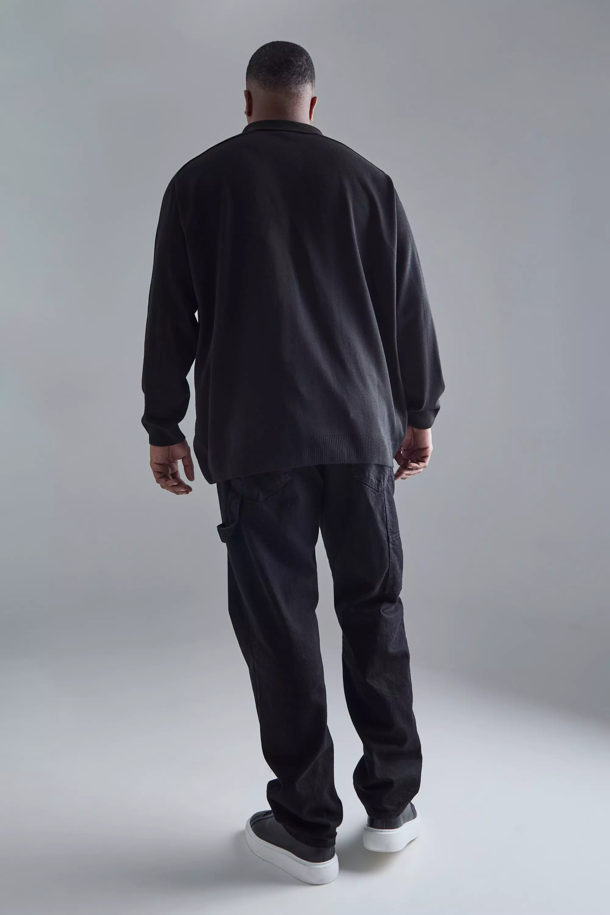 Plus Oversized Knitted Polo In Black alternative image