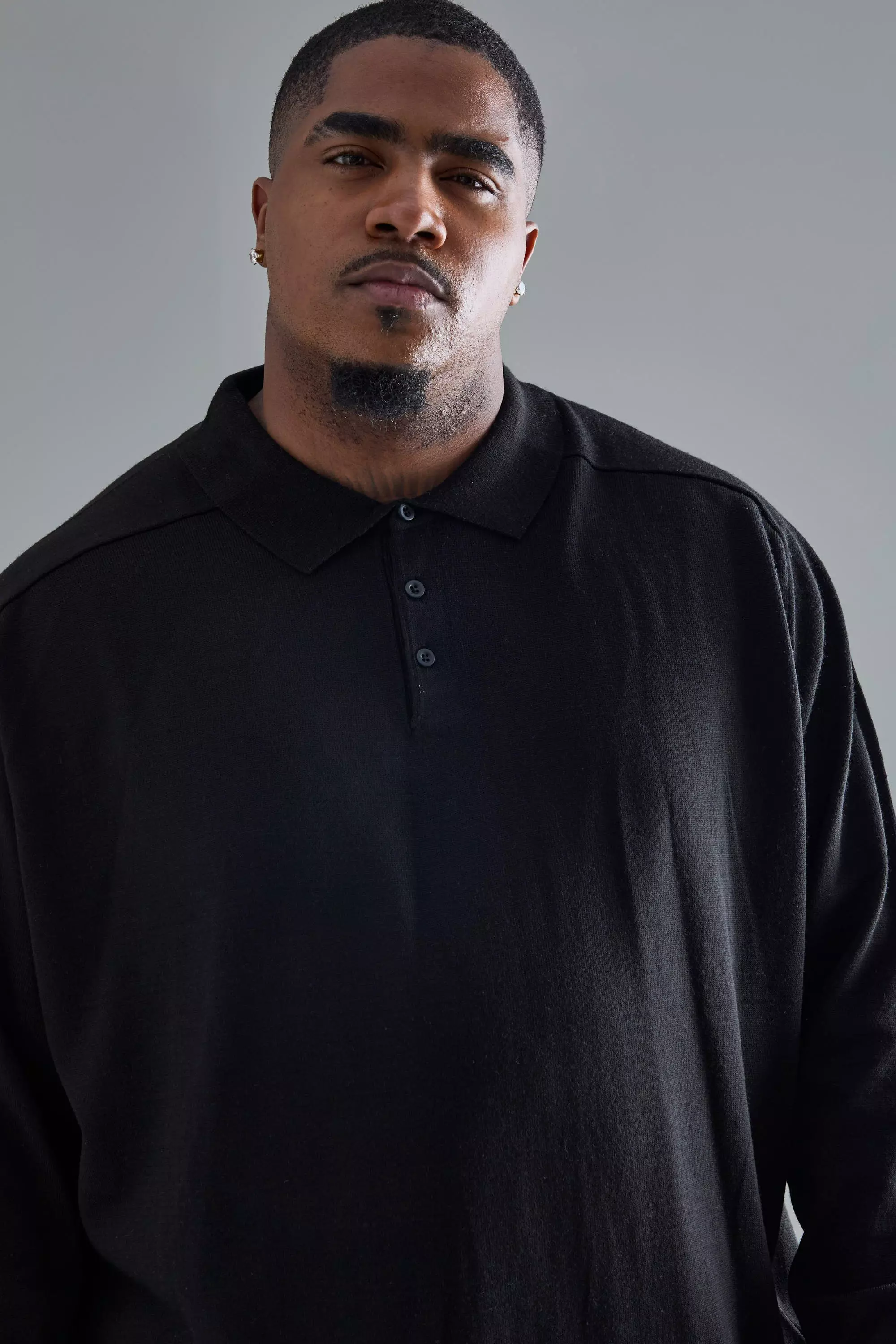 Plus Oversized Knitted Polo In Black alternative image
