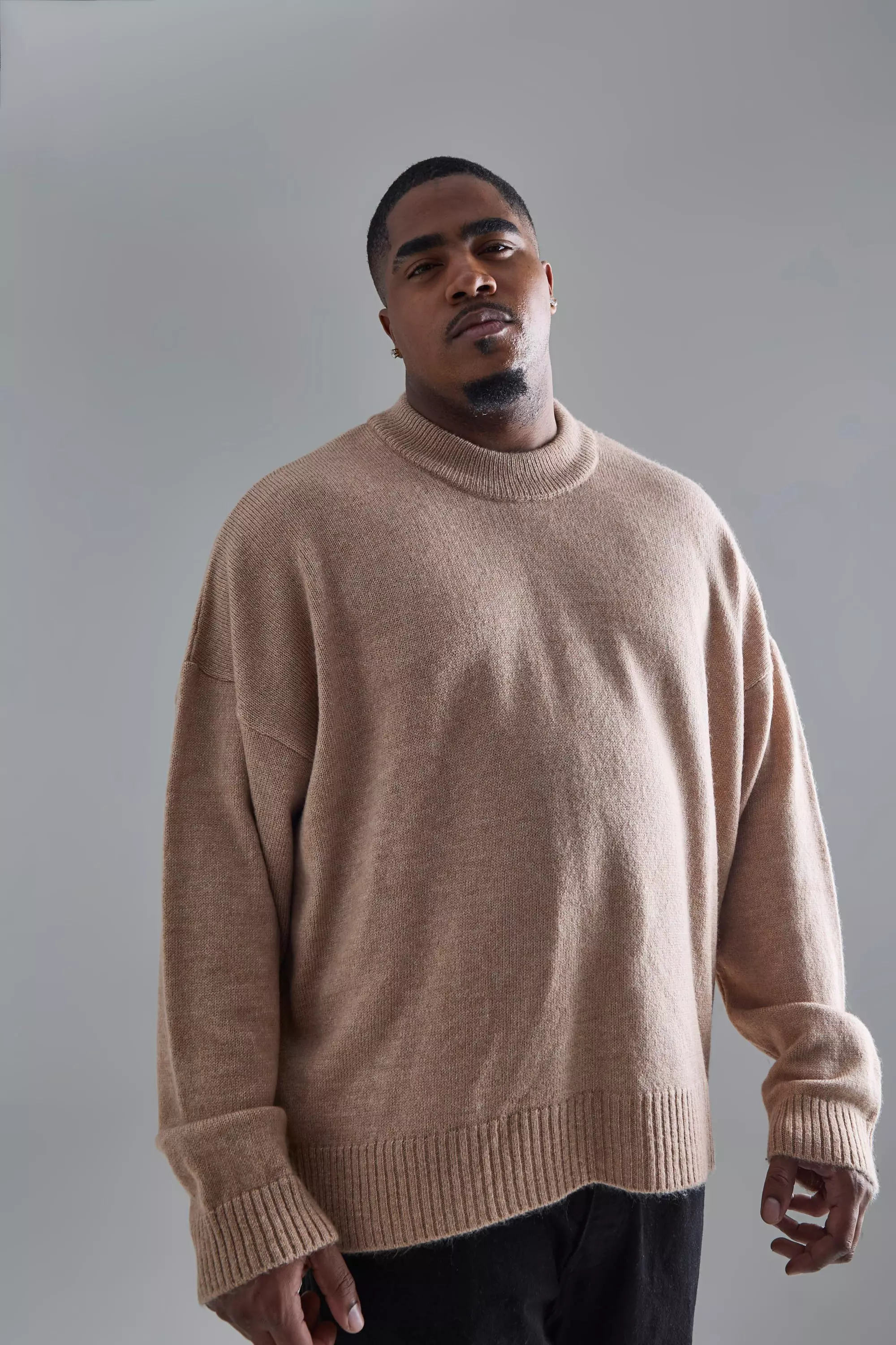 Plus Oversized Knitted Drop Shoulder Jumper In Stone Stone