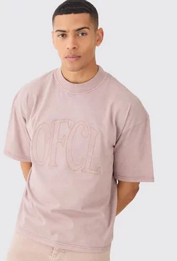 Pink Oversized Boxy Acid Wash Ofcl Applique T-shirt