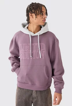 Oversized Boxy 3d Embroidered Edition Hoodie Purple