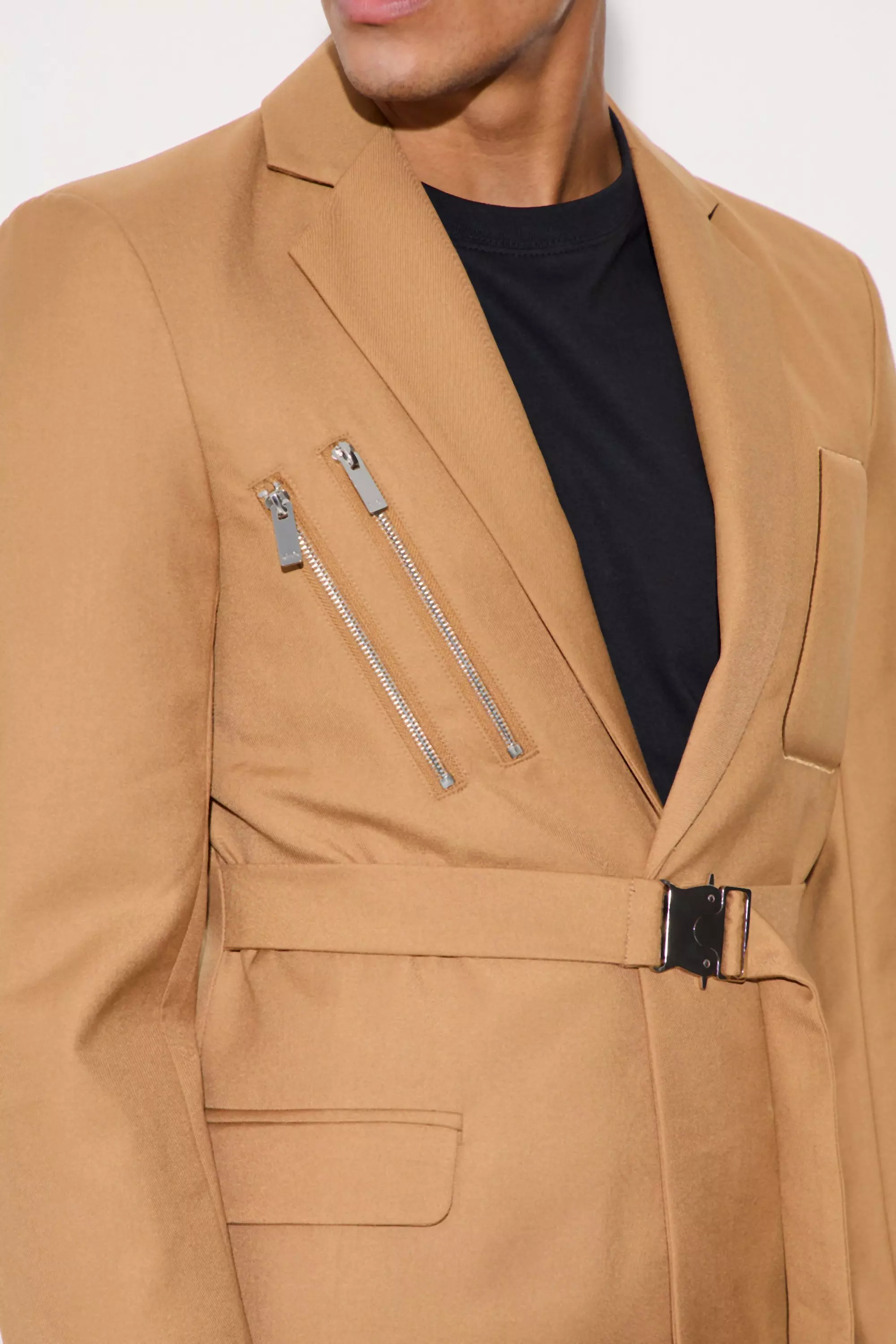 Camel Skinny Fit Single Breasted Wrap Belt Blazer alternative image