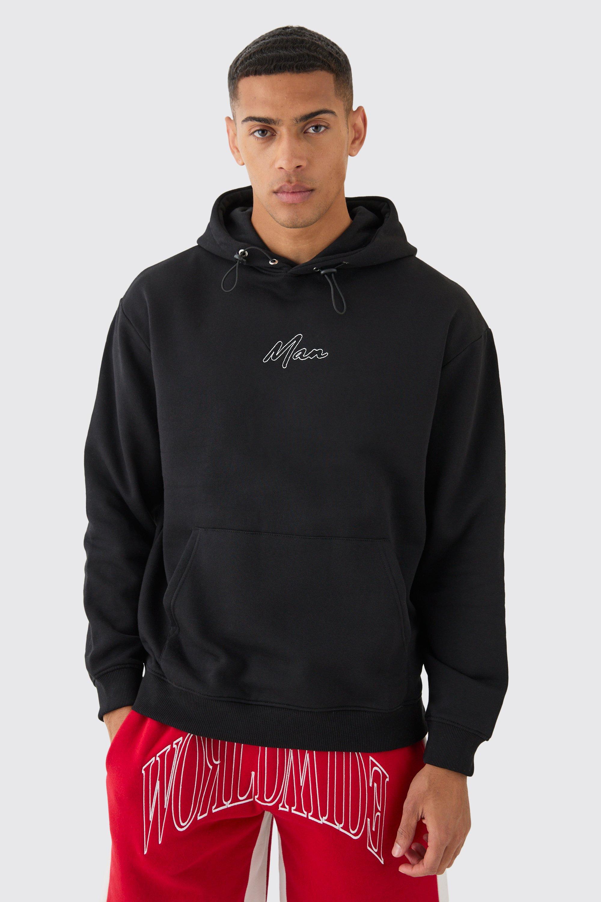 Boohooman hoodie with cheap man embroidery in black