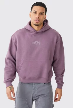 Oversized Boxy Chain Stitch Offcl Embroidered Hoodie Purple
