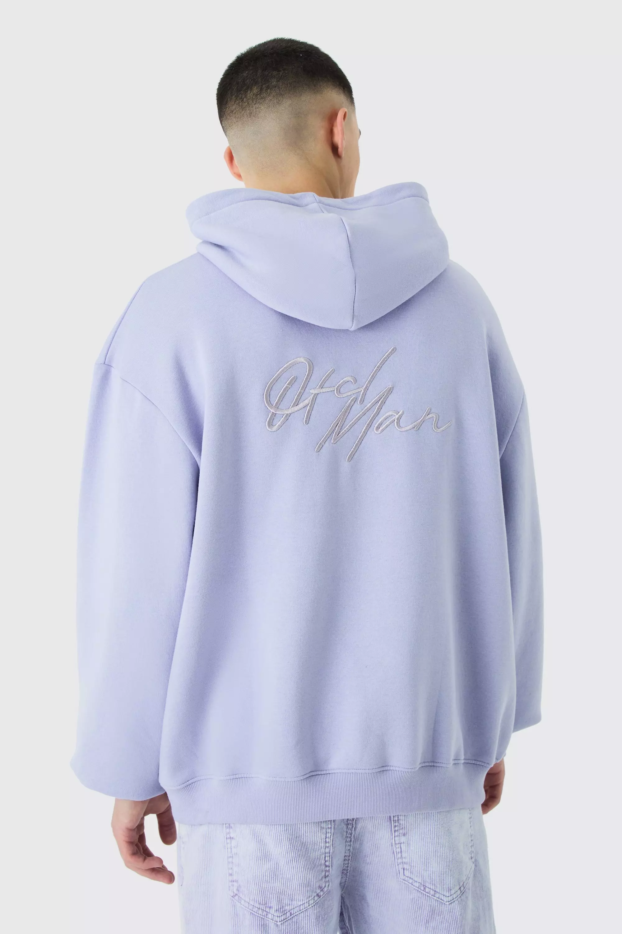 Oversized 3d Embroidered Ofcl Man Hoodie Lilac