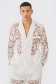 White Relaxed Fit Double Breasted Lace Blazer