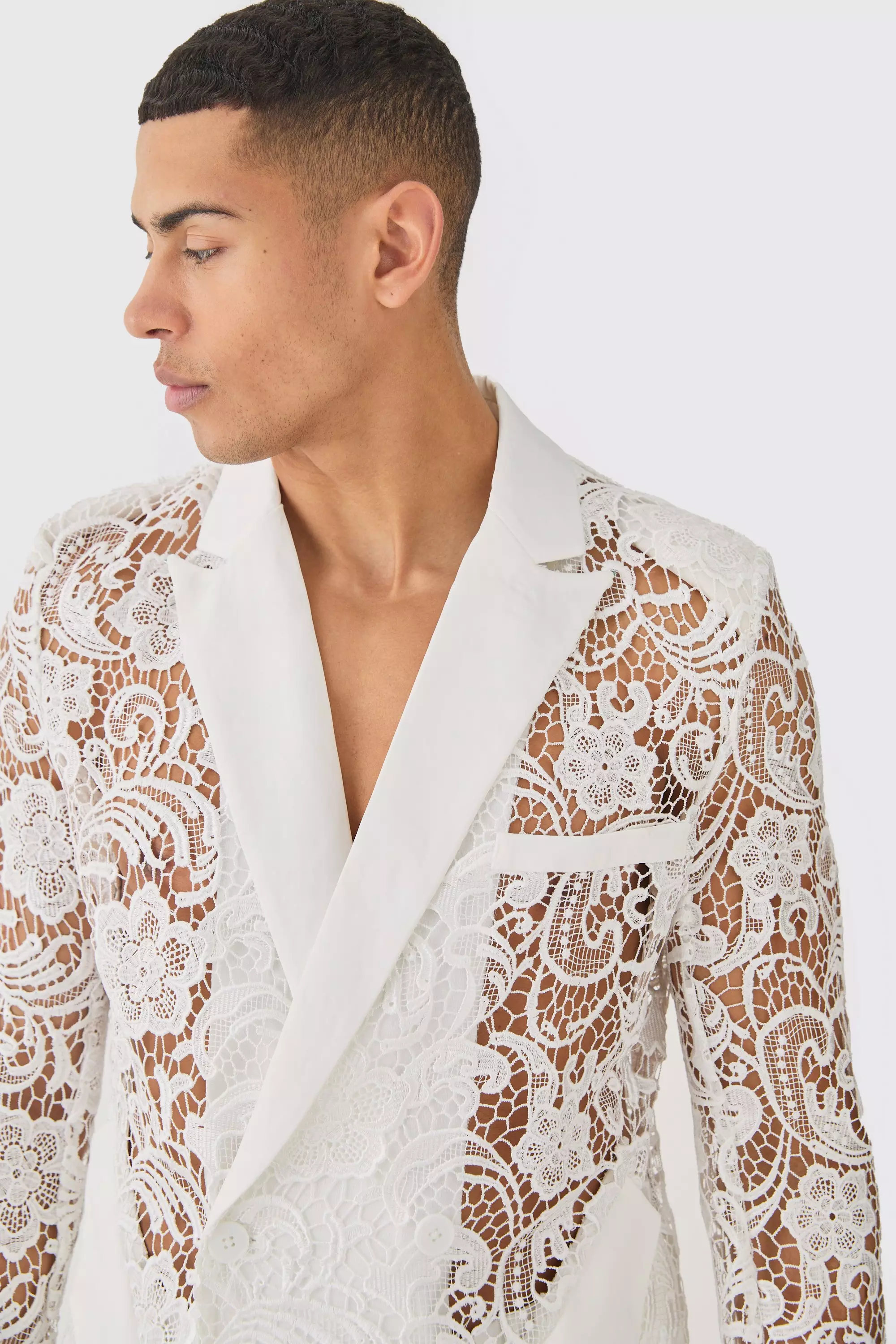 Blazer Rilassato A Doppiopetto In Pizzo, White immagine alternativa