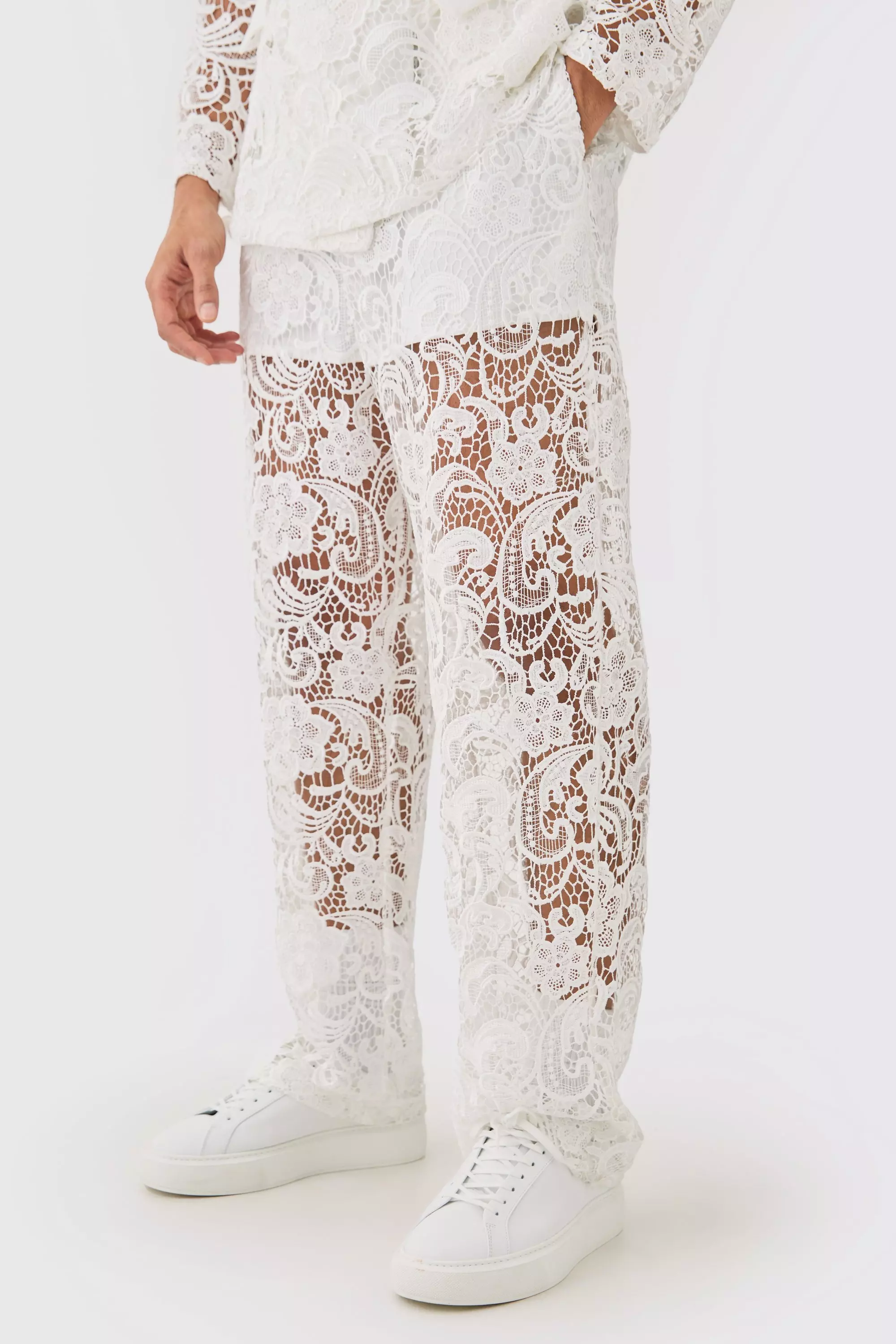 Relaxed Fit Lace Suit Trouser White
