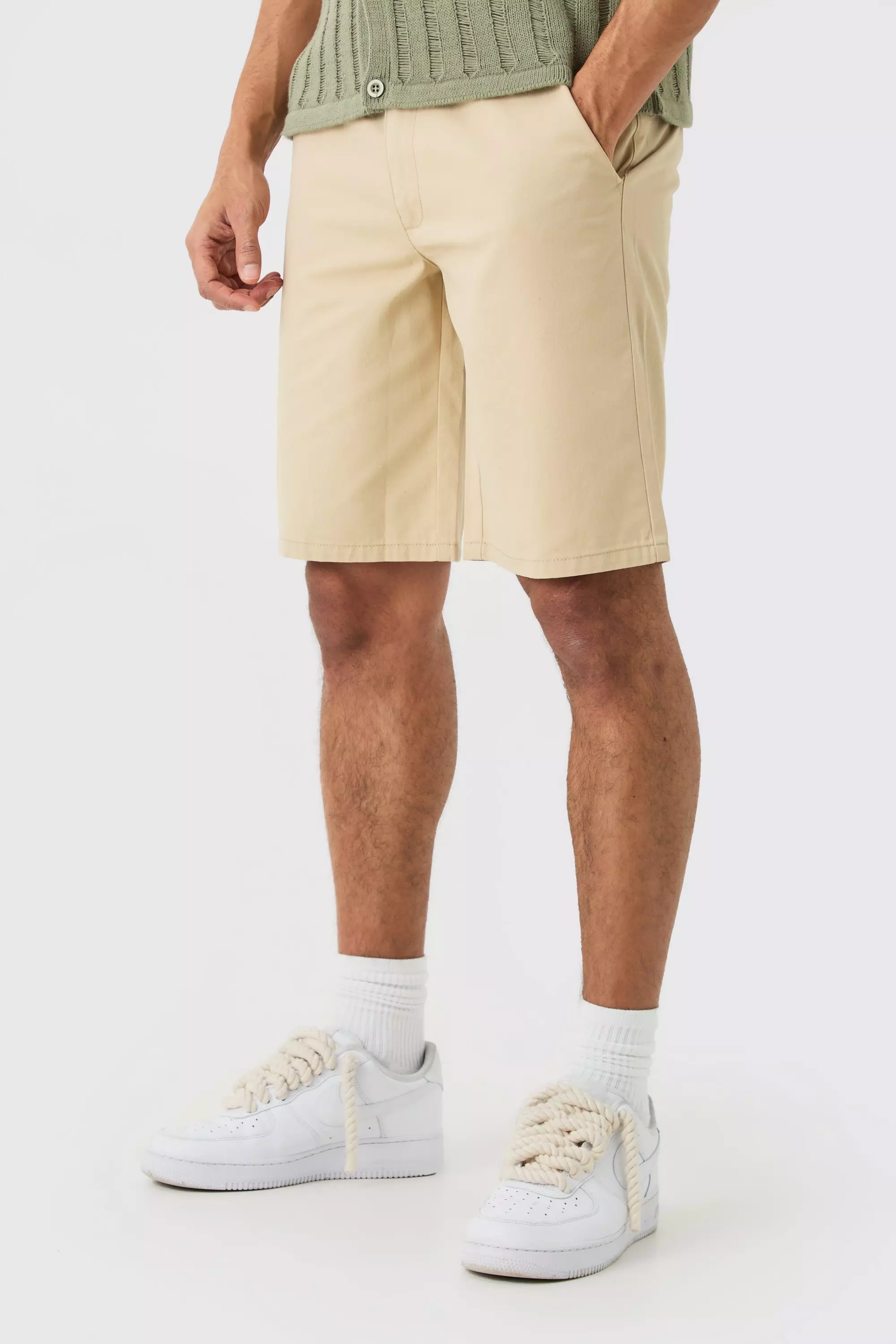 Beige Fixed Waist Stone Relaxed Fit Short Shorts