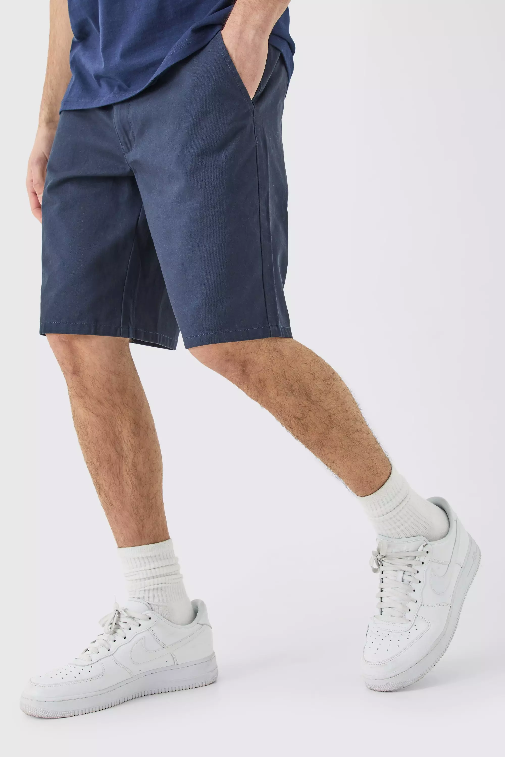 Navy Fixed Waist Navy Relaxed Fit Short Shorts