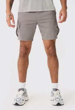 Grey Fixed Waist Grey Skinny Fit Cargo Shorts