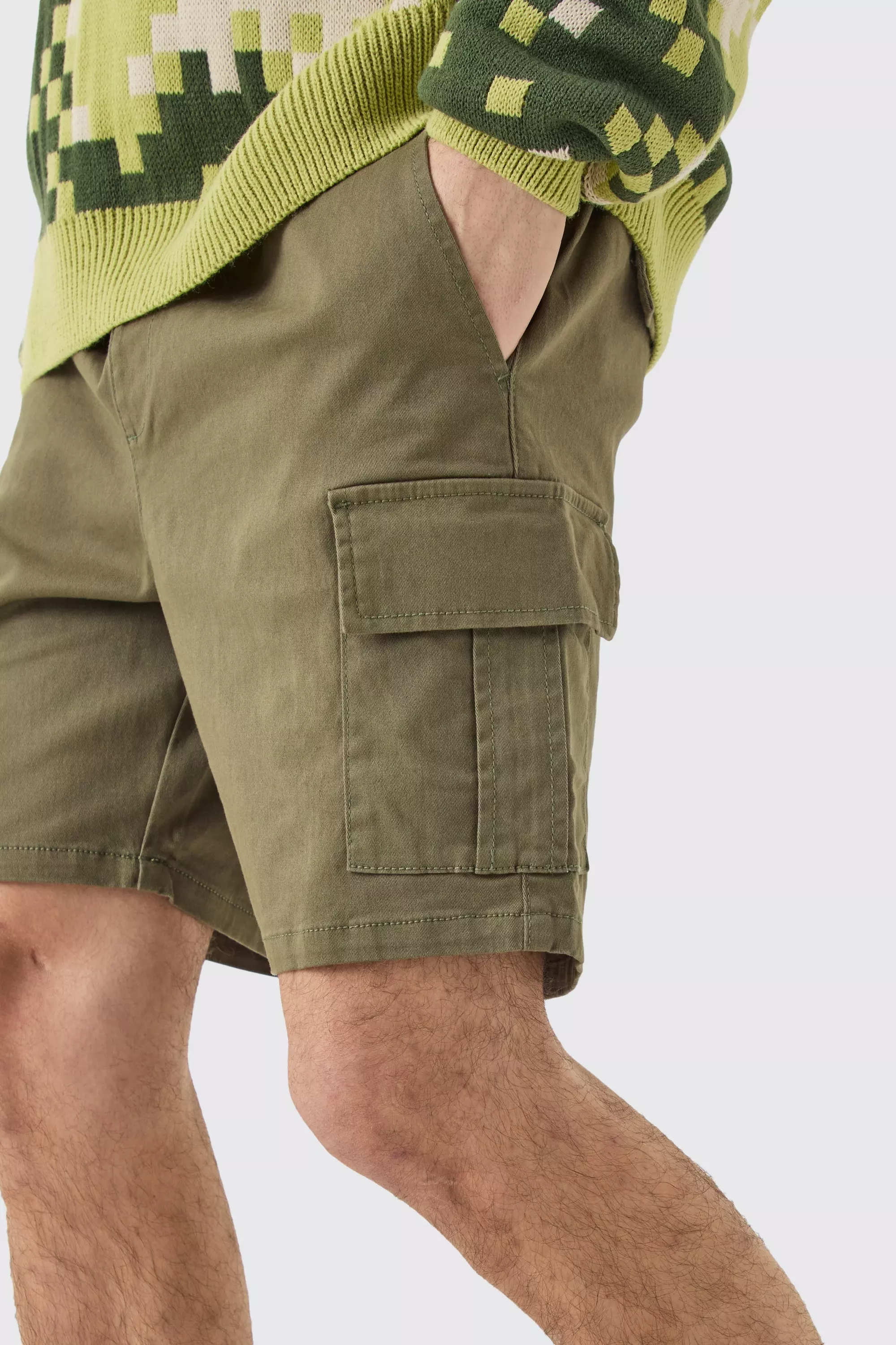 Elasticated Waist Khaki Skinny Fit Cargo Shorts alternative image