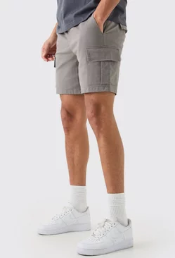 Elastic Waist Grey Slim Fit Cargo Shorts Grey