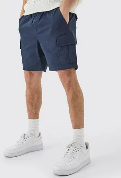 Navy Elastic Waist Navy Slim Fit Cargo Shorts