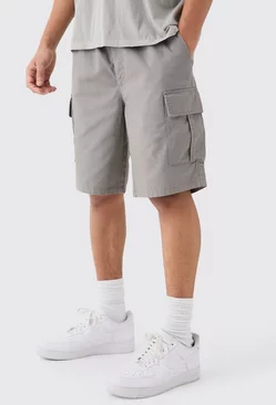Elastic Waist Grey Relaxed Fit Cargo Shorts Grey