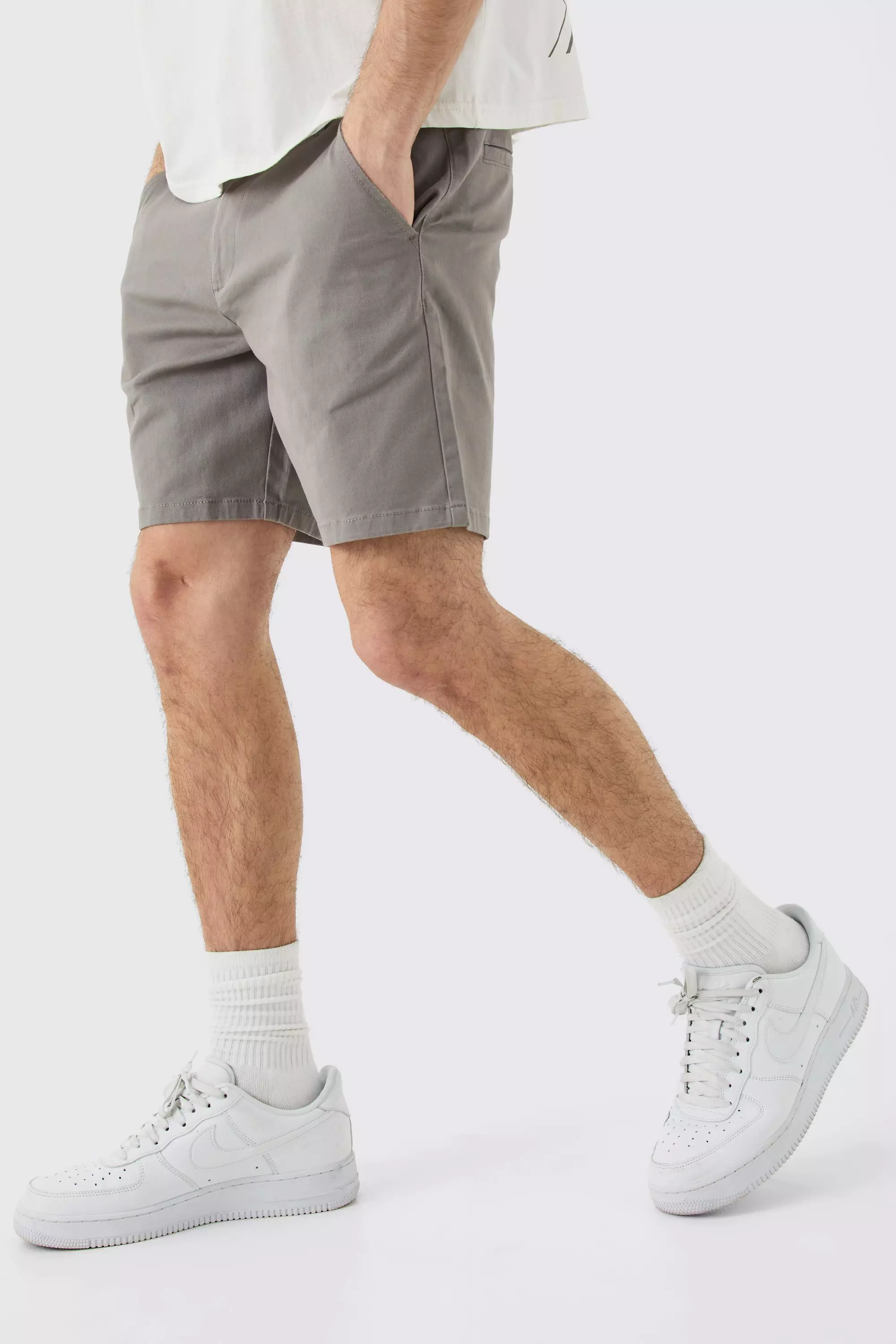 Fixed Waist Grey Slim Fit Chino Shorts Grey