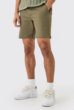 Khaki Fixed Waist Khaki Slim Fit Chino Shorts