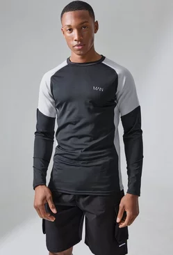 Black Man Active Muscle Fit Textured Base Layer Top