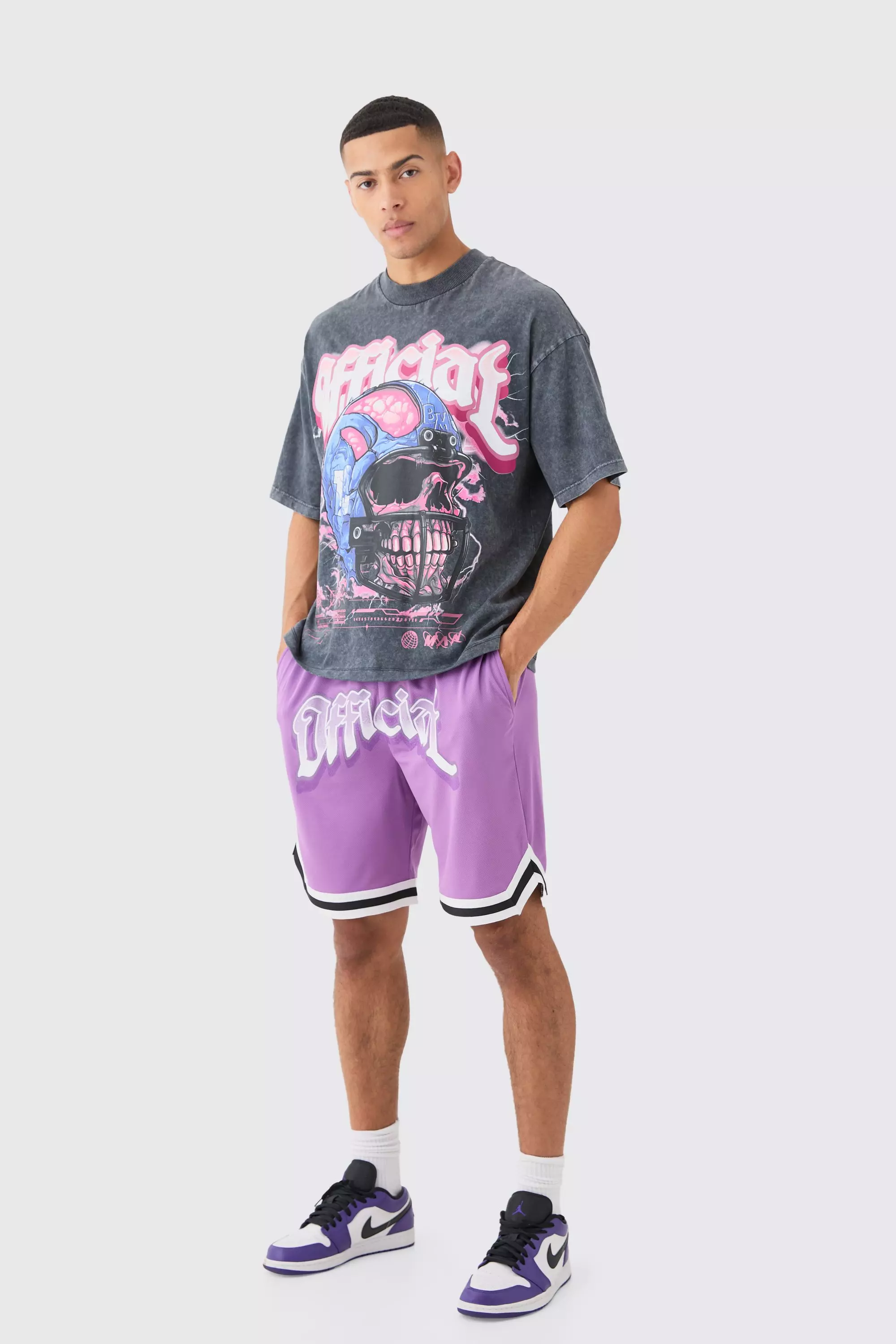 Purple Loose Fit Official Mesh Basketball Short