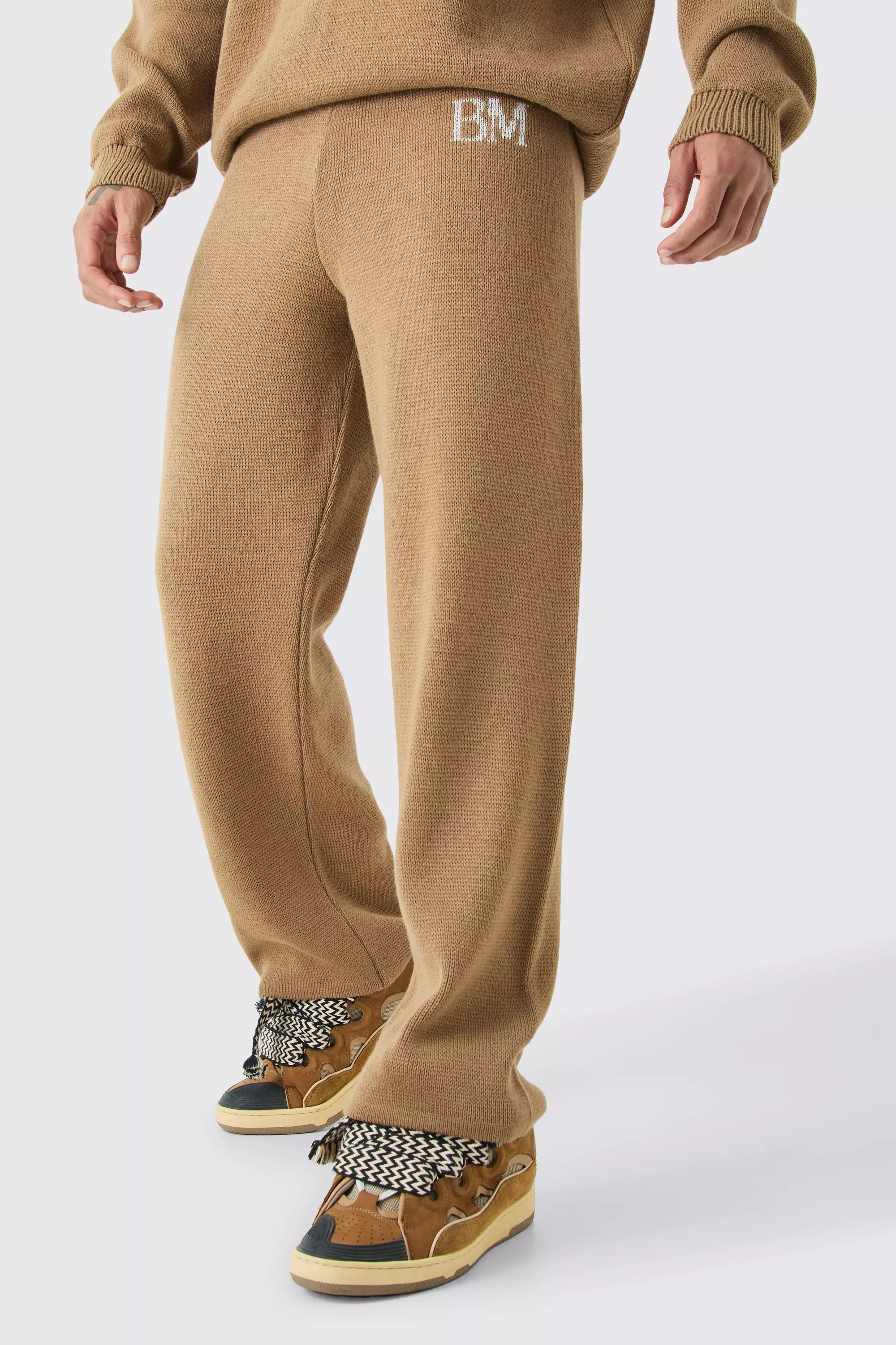 Relaxed Branded Knit Pants Stone