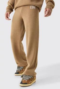 Relaxed Brushed Branded Knit Trouser Stone