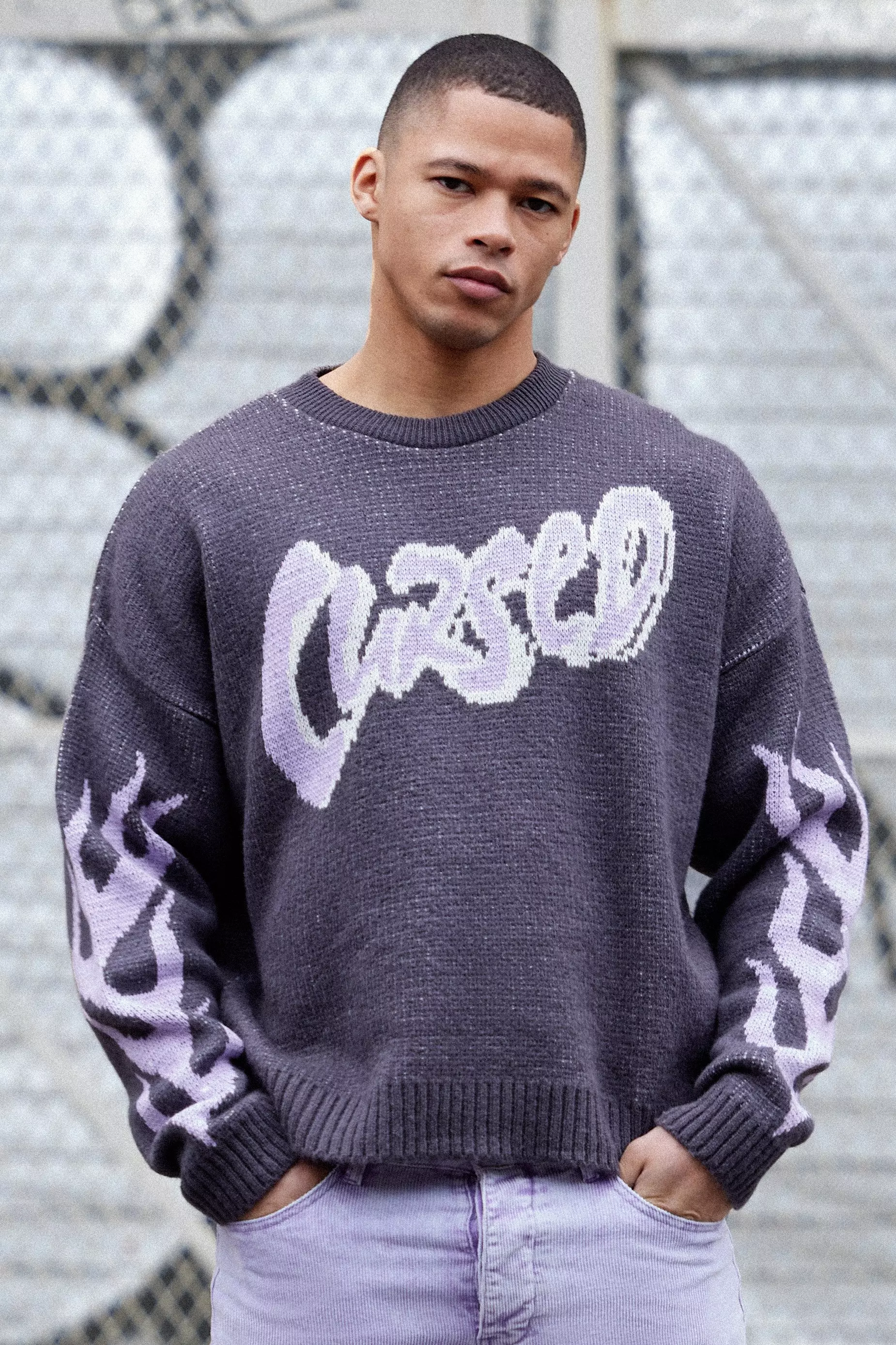 Oversized Boxy Brushed Graphic Knitted Jumper boohooMAN