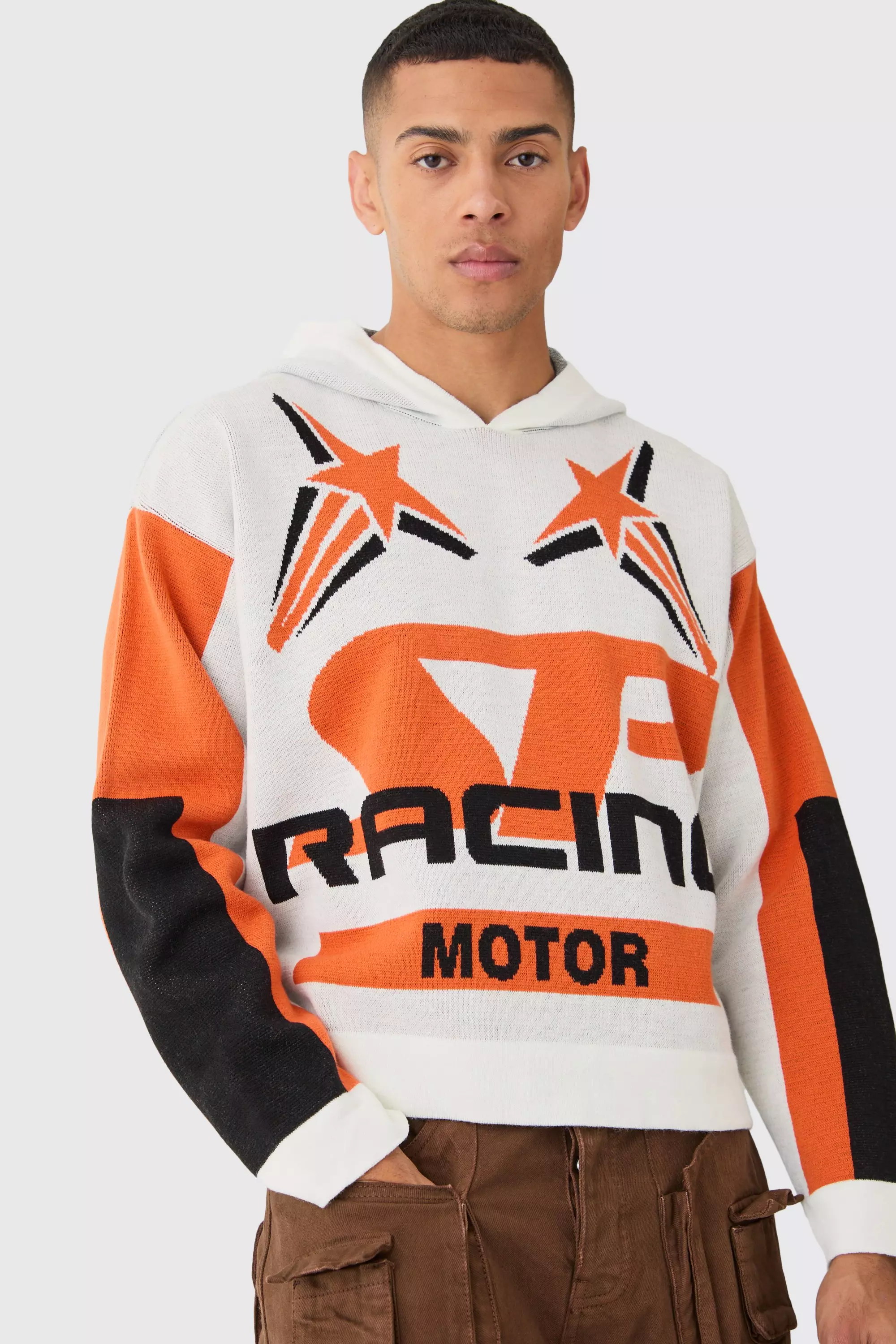 Boxy Moto Graphic Hoodie Orange