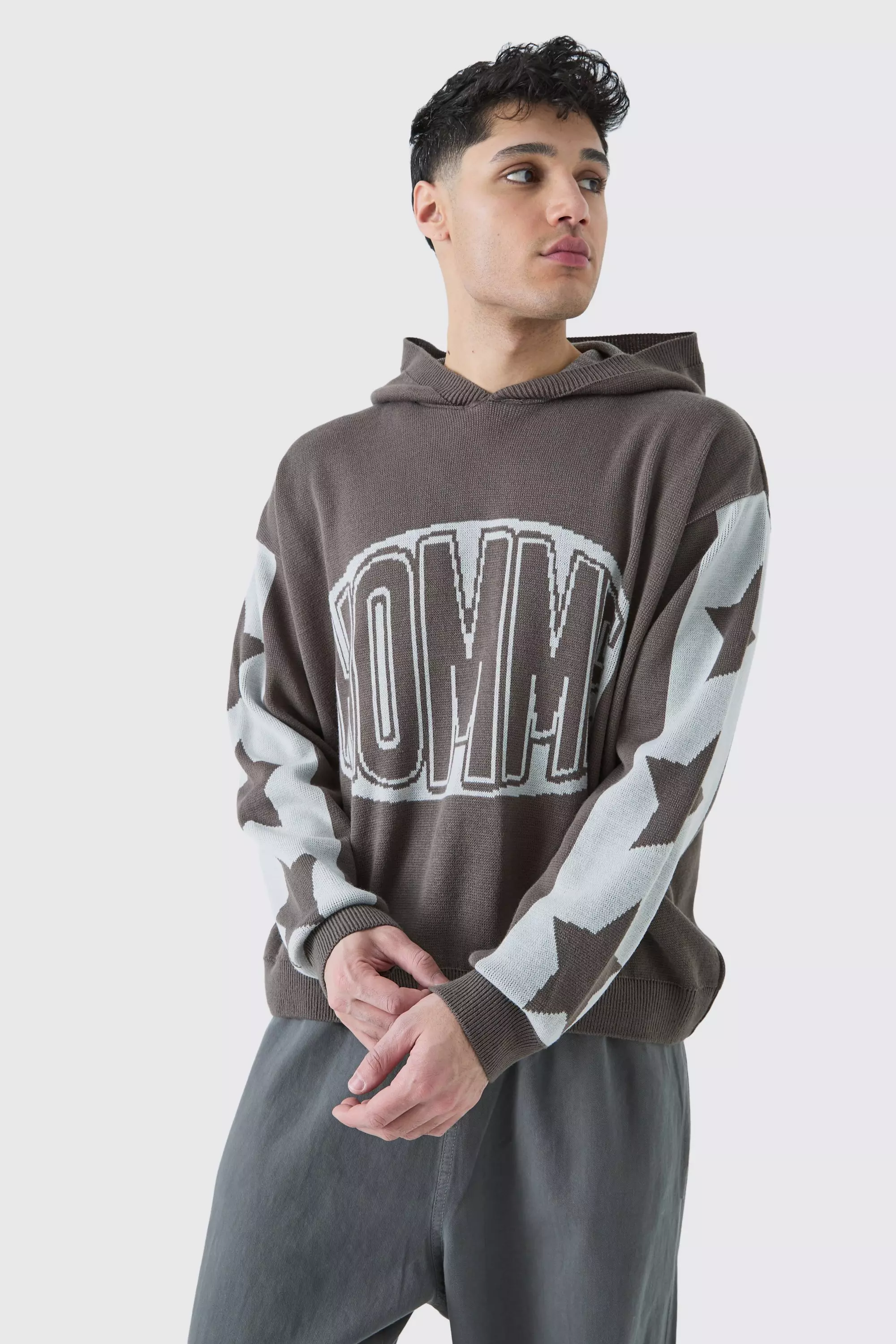 Boxy Moto Graphic Hoodie Charcoal