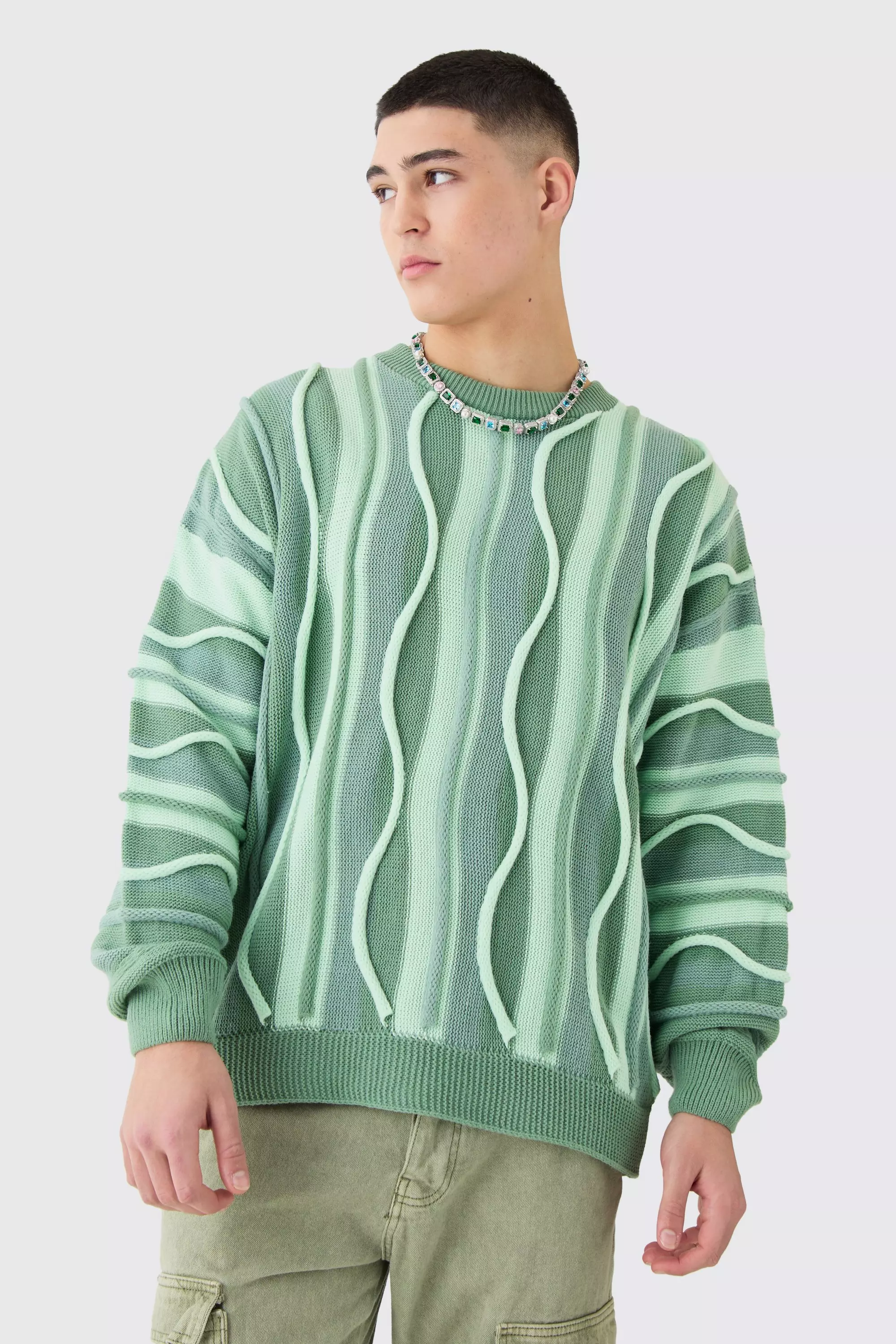 Oversized 3d Jacquard Knitted Jumper Sage