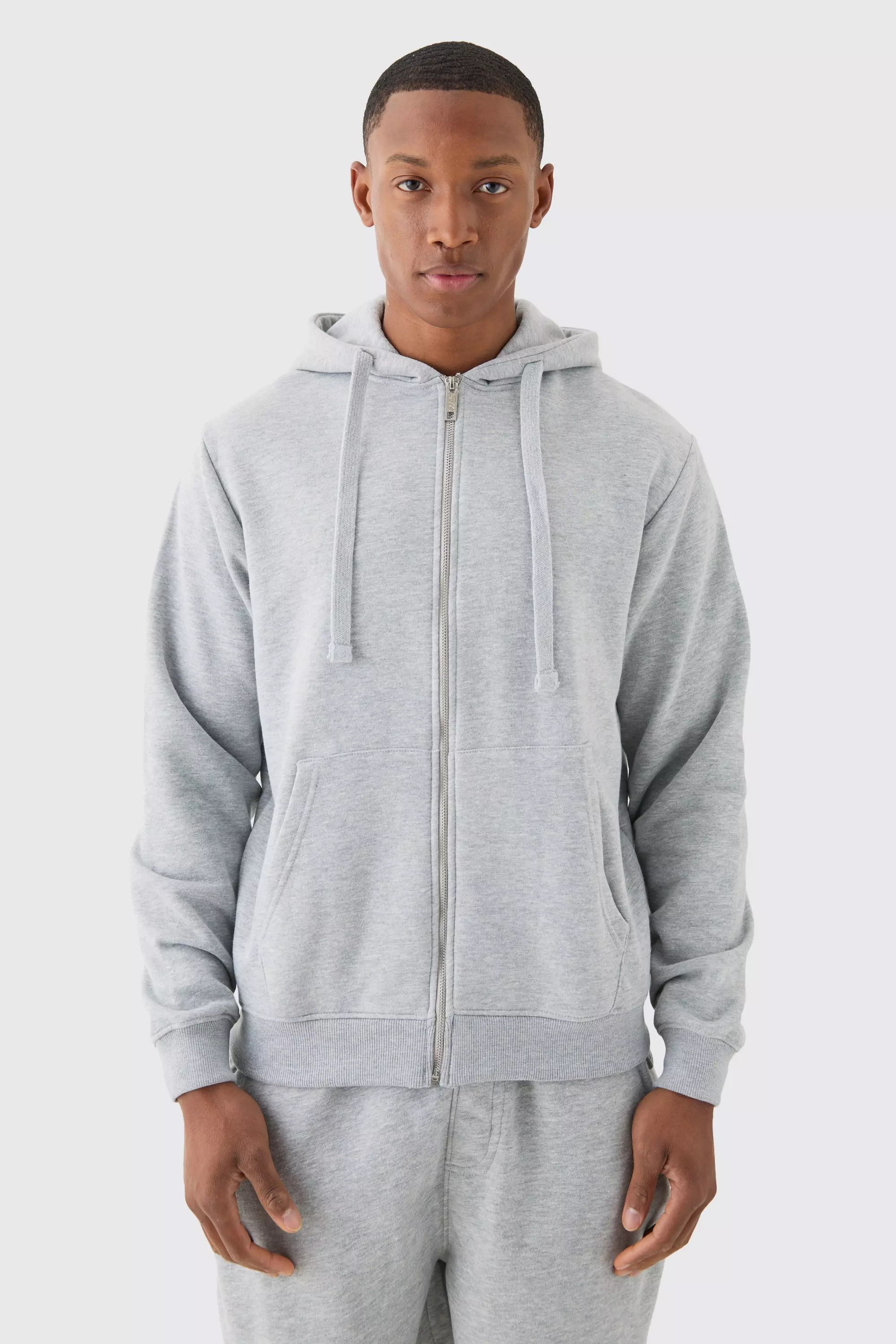 Grey Basic Zip Through Hoodie
