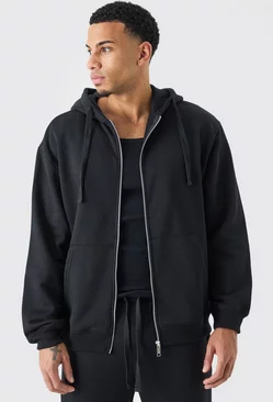 Black Oversized Zip Through Hoodie