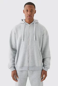 Grey Oversized Zip Through Hoodie