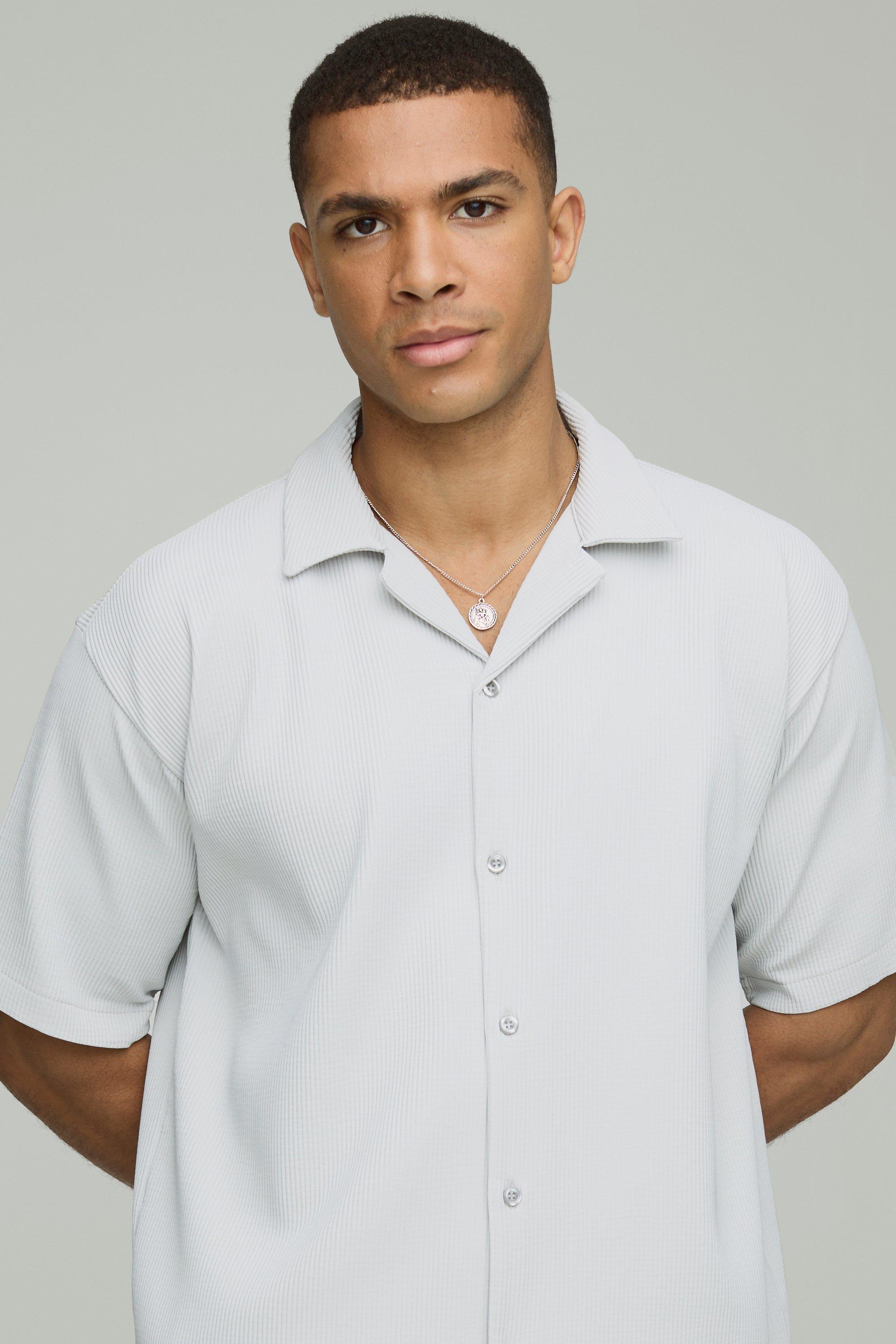 Oversized Short Sleeve Pleated Shirt And Short | boohooMAN USA