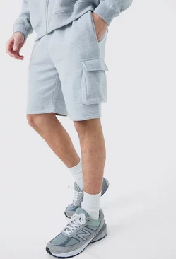 Grey Loose Fit Cargo Jersey Short