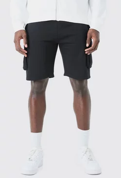 Black Slim Mid Cargo Jersey Short