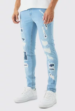 Blue Skinny Stretch All Over Ripped Light Blue Jeans