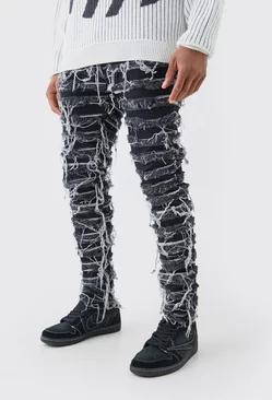 Black Skinny Stretch All Over Distressed Jeans