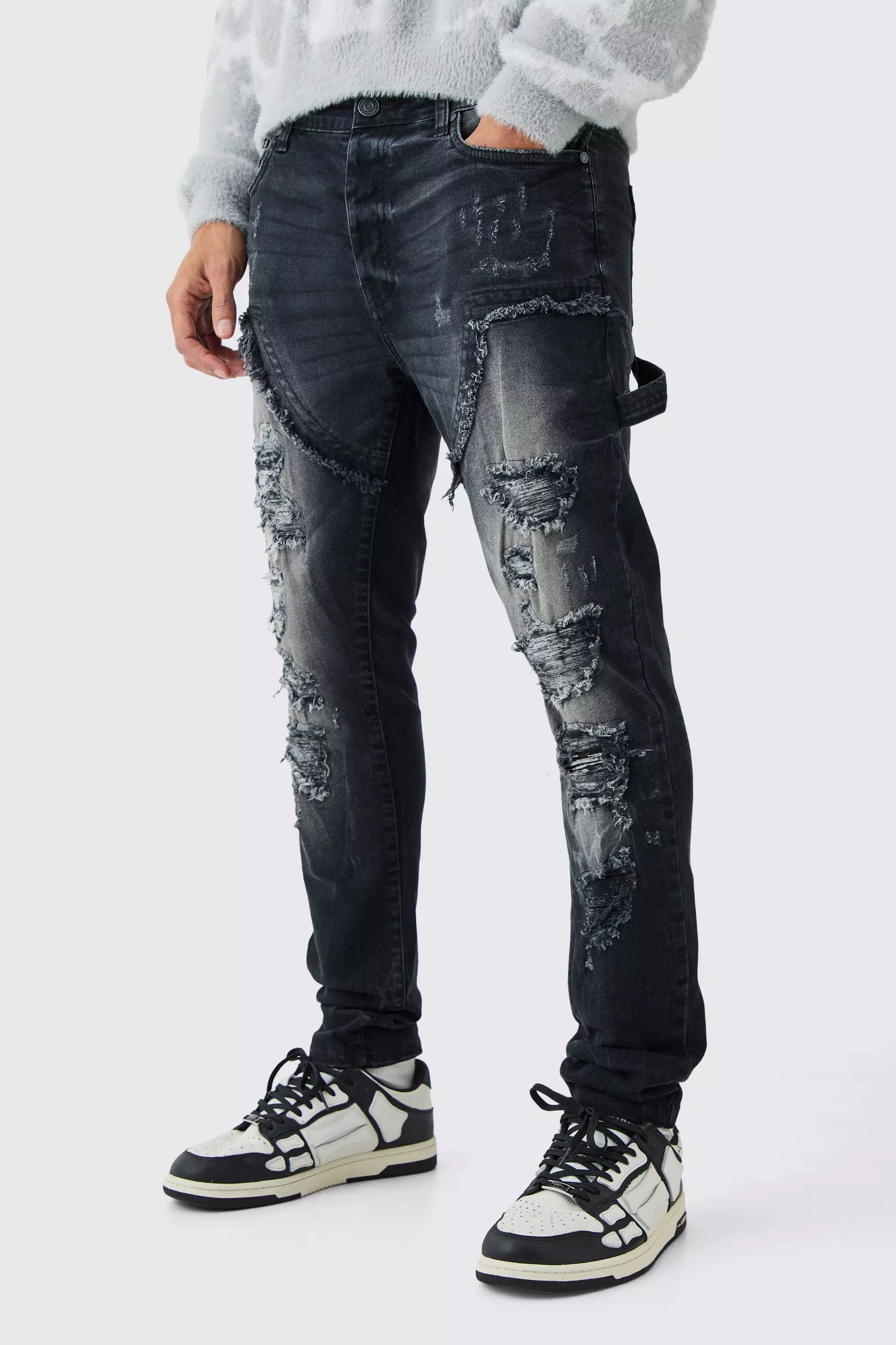 MICKASON Men's Ripped Elasticity Skinny Wild Jeans, Black-2, 38 :  : Clothing, Shoes & Accessories
