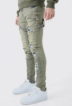 Grey Skinny Stretch Multi Rip Carpenter Jeans In Antique Grey