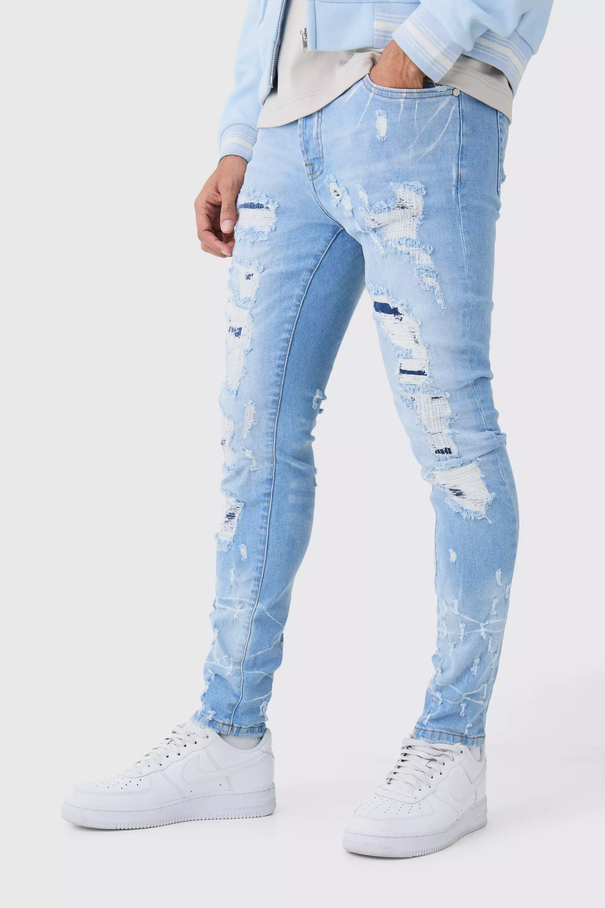 Men's Blue Ripped Jeans, Blue Distressed Jeans