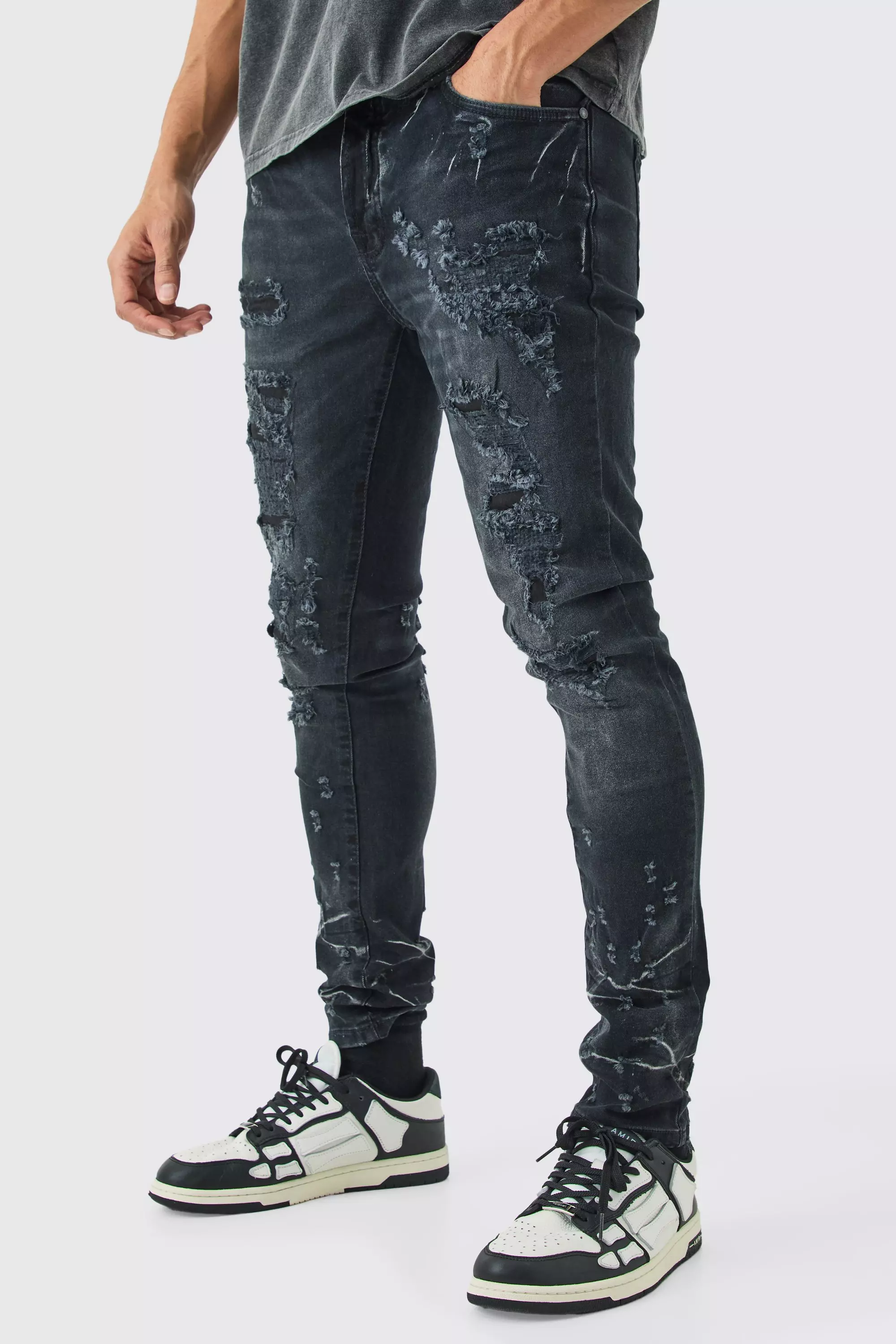 RIP AND REPAIR STACKED JEANS - BLACK WASH – The Couture Club
