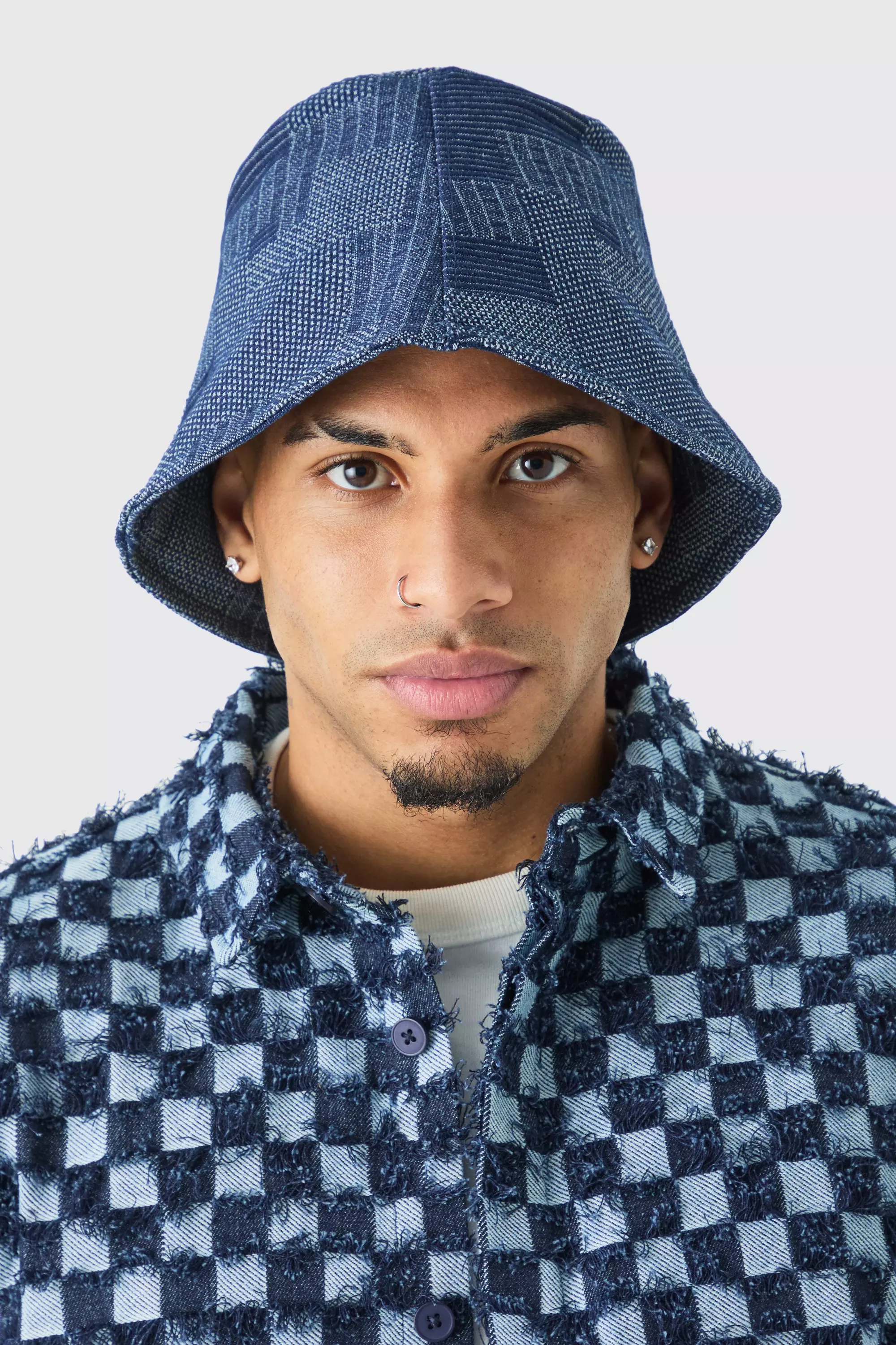 Denim Patchwork Bucket Hat Blue